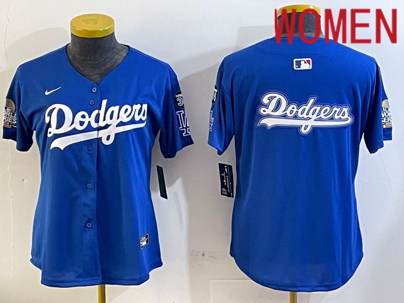 Women Los Angeles Dodgers blank 2024 World series patch blue jersey 202411204